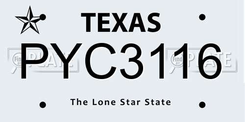 PYC3116 Texas License Plate