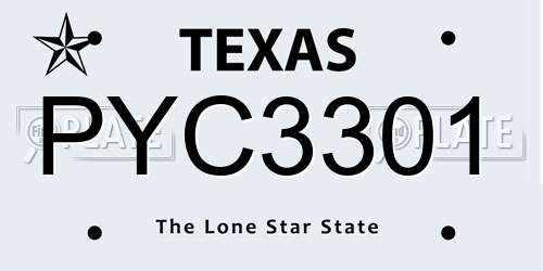 PYC3301 Texas License Plate