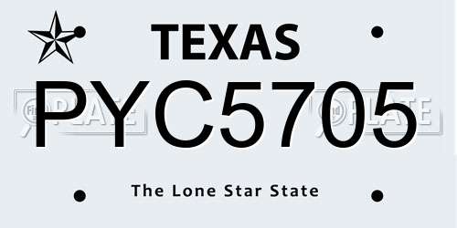 PYC5705 Texas License Plate