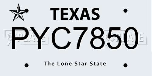 PYC7850 Texas License Plate
