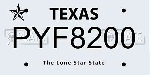 PYF8200 Texas License Plate
