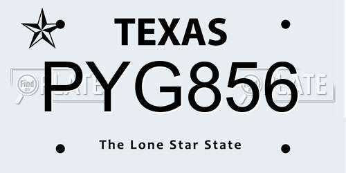 PYG856 Texas License Plate