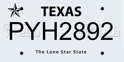 PYH2892 Texas License Plate
