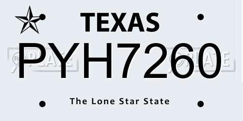 PYH7260 Texas License Plate