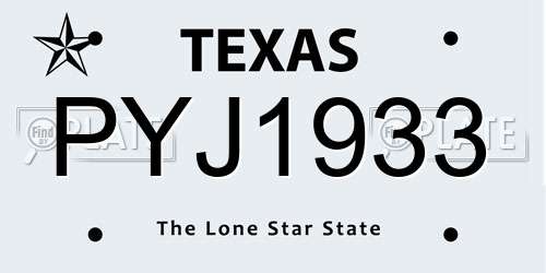 PYJ1933 Texas License Plate