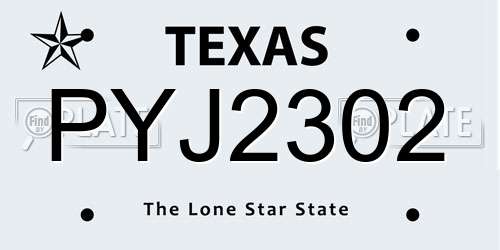 PYJ2302 Texas License Plate