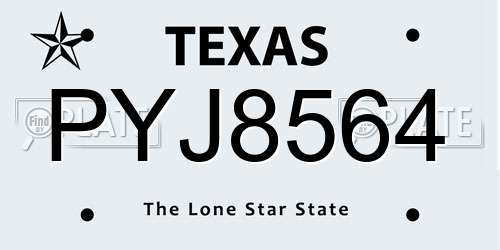 PYJ8564 Texas License Plate