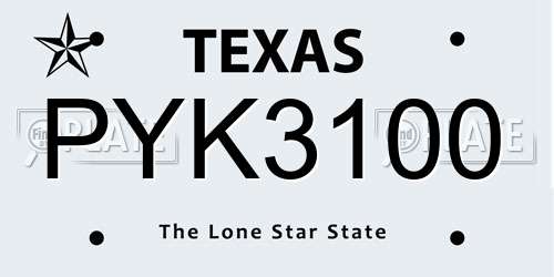 PYK3100 Texas License Plate