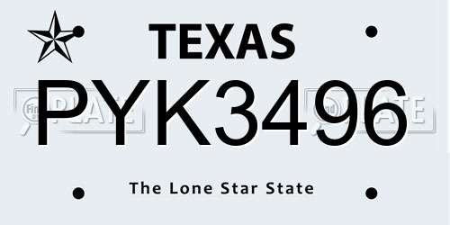 PYK3496 Texas License Plate
