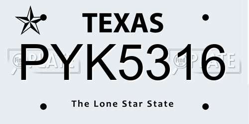 PYK5316 Texas License Plate