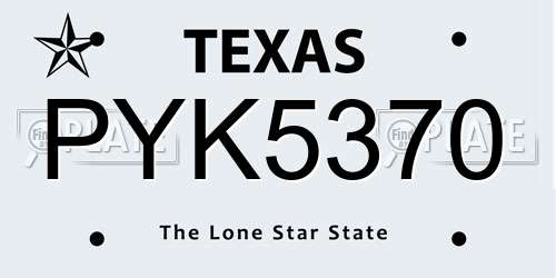 PYK5370 Texas License Plate