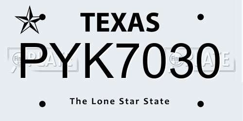 PYK7030 Texas License Plate