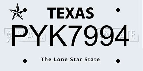 PYK7994 Texas License Plate