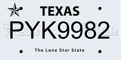 PYK9982 Texas License Plate