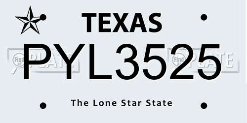 PYL3525 Texas License Plate