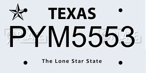PYM5553 Texas License Plate
