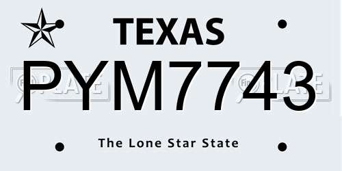 PYM7743 Texas License Plate