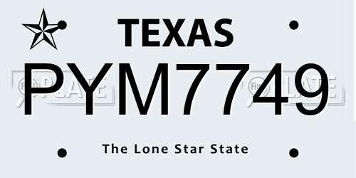 PYM7749 Texas License Plate