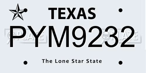 PYM9232 Texas License Plate