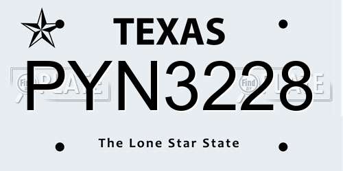 PYN3228 Texas License Plate