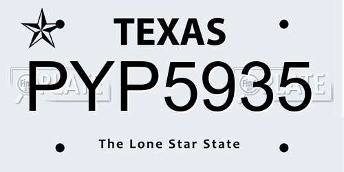 PYP5935 Texas License Plate