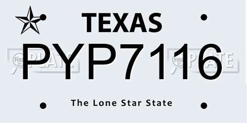 PYP7116 Texas License Plate