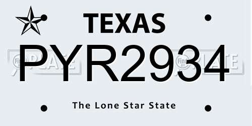 PYR2934 Texas License Plate