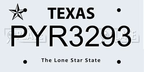 PYR3293 Texas License Plate