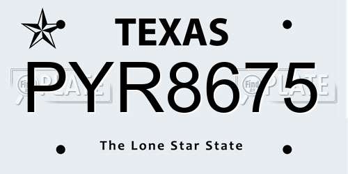 PYR8675 Texas License Plate
