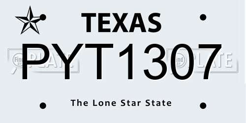PYT1307 Texas License Plate