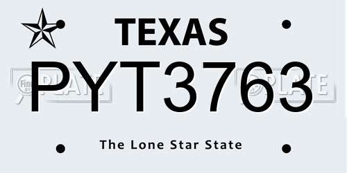 PYT3763 Texas License Plate