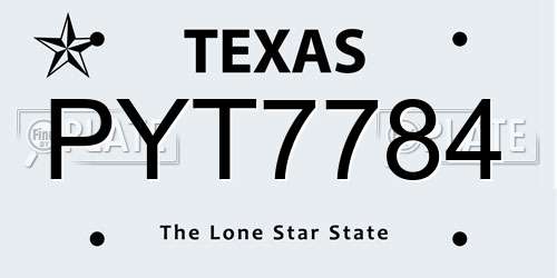 PYT7784 Texas License Plate