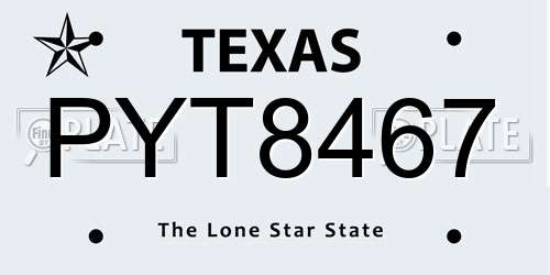 PYT8467 Texas License Plate
