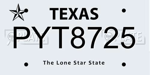 PYT8725 Texas License Plate