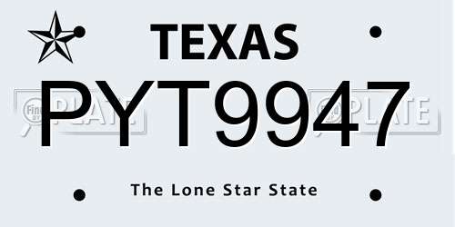 PYT9947 Texas License Plate