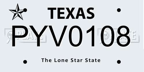 PYV0108 Texas License Plate