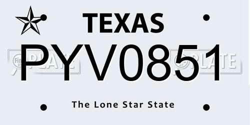 PYV0851 Texas License Plate