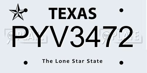PYV3472 Texas License Plate