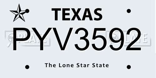 PYV3592 Texas License Plate