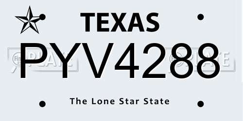 PYV4288 Texas License Plate