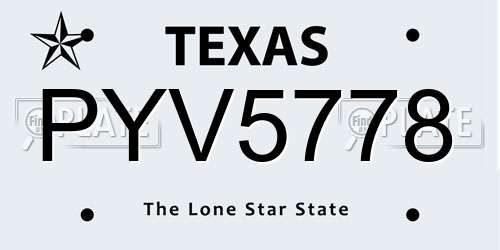 PYV5778 Texas License Plate