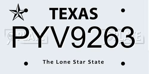 PYV9263 Texas License Plate