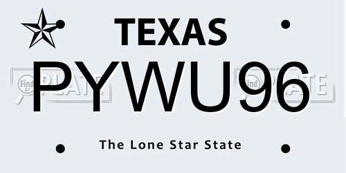 PYWU96 Texas License Plate