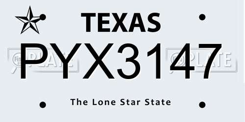 PYX3147 Texas License Plate