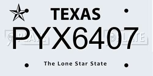 PYX6407 Texas License Plate