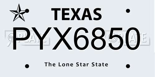 PYX6850 Texas License Plate