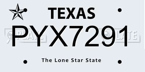 PYX7291 Texas License Plate