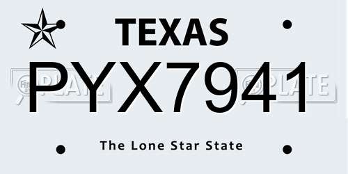 PYX7941 Texas License Plate