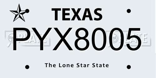 PYX8005 Texas License Plate