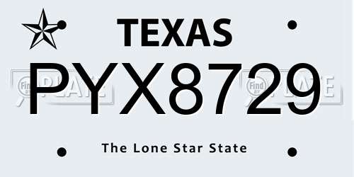 PYX8729 Texas License Plate